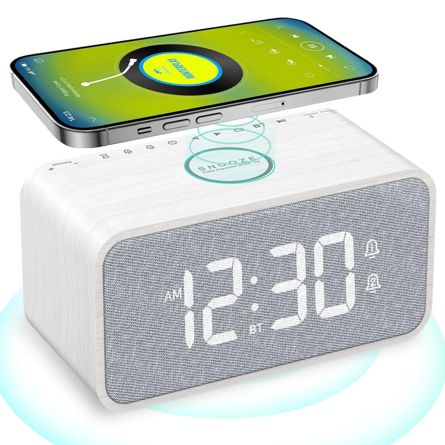 ANJANK Wooden Alarm Clock Radio with Bluetooth Speaker Wireless Charging Station for iPhone/Samsung Dual Alarms Auto - sync Time 0 - 100% Dimmer Digital Clock for Bedrooms Bedside Desk - My Store