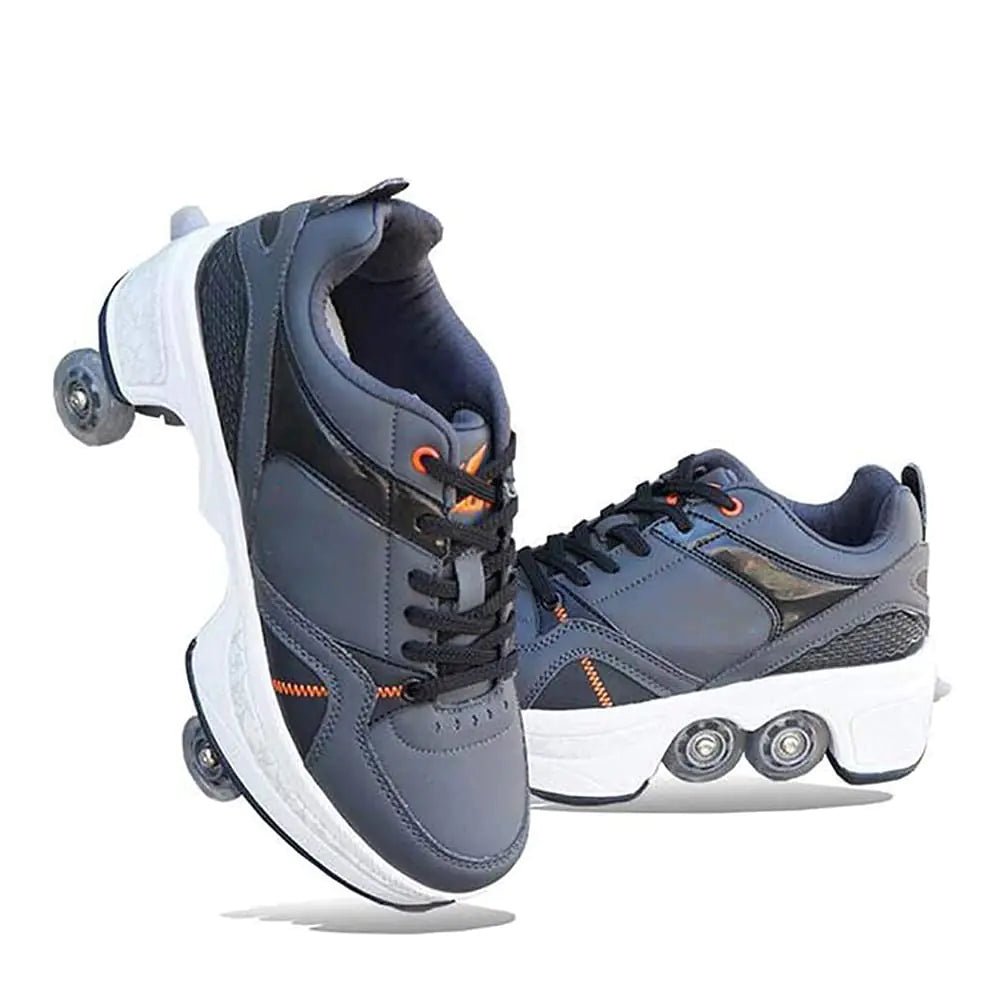 Double - Row Deform Wheel Automatic Walking Shoes Invisible Deformation Roller Skate 2 in 1 Removable Pulley Skates Skating Parkour (Light Black US 3.5) - My Store