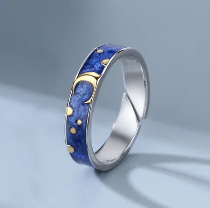 JWER Blue Drop Glaze Sun Moon Couple Rings - My Store