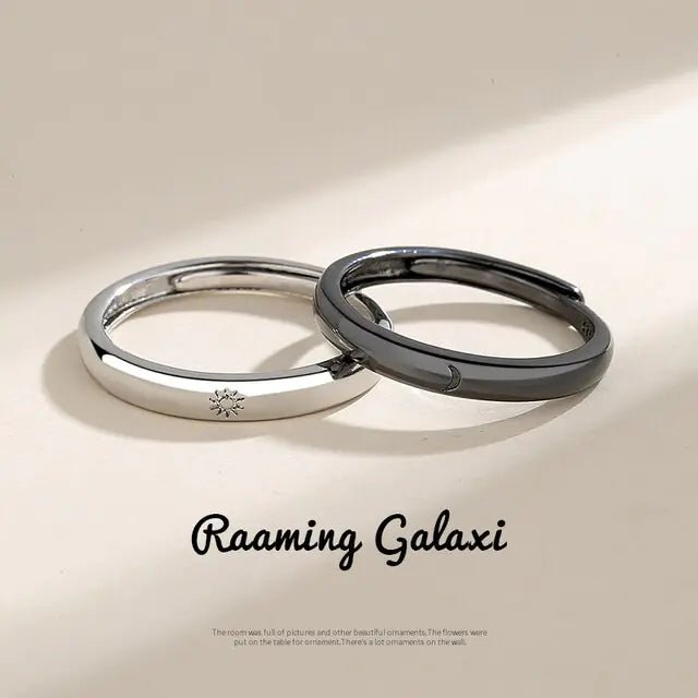 JWER Blue Drop Glaze Sun Moon Couple Rings - My Store