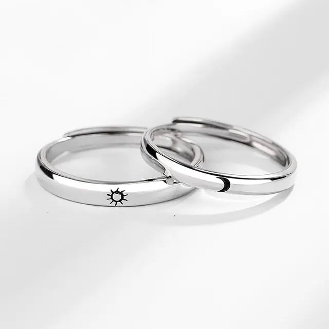 JWER Blue Drop Glaze Sun Moon Couple Rings - My Store