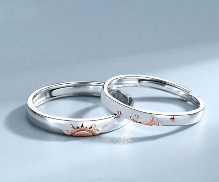 JWER Blue Drop Glaze Sun Moon Couple Rings - My Store