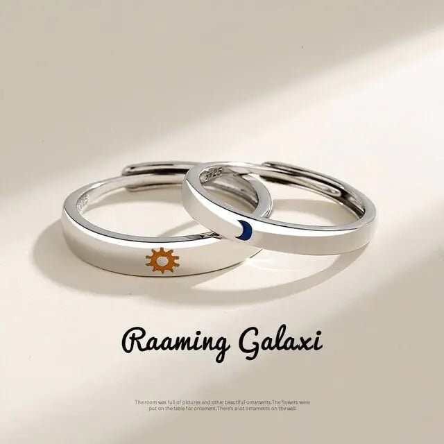 JWER Blue Drop Glaze Sun Moon Couple Rings - My Store