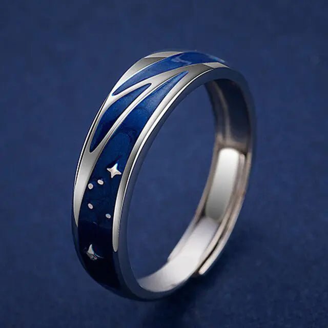 JWER Blue Drop Glaze Sun Moon Couple Rings - My Store