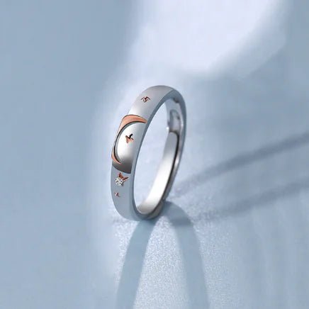 JWER Blue Drop Glaze Sun Moon Couple Rings - My Store