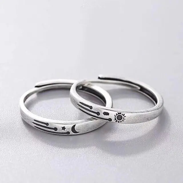 JWER Blue Drop Glaze Sun Moon Couple Rings - My Store