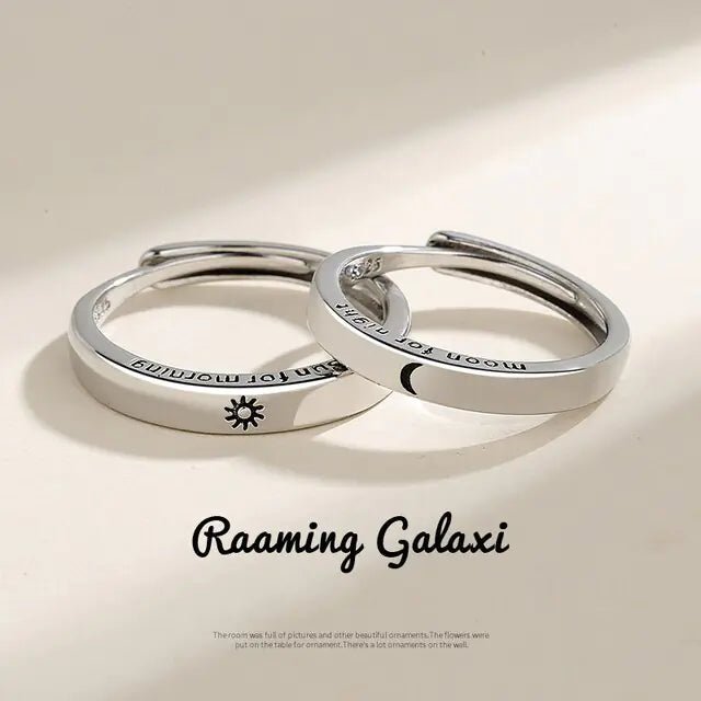 JWER Blue Drop Glaze Sun Moon Couple Rings - My Store