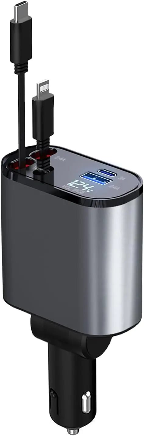 TIKTOK SHOP Retractable Car Charger, 4 in 1 Fast Car Phone Charger 66W, Retractable Cables and USB Car Charger,Compatible with iPhone 15/14/13/12/11,Galaxy,Pixel - My Store