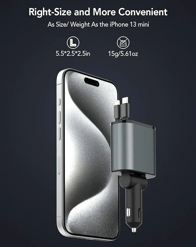 TIKTOK SHOP Retractable Car Charger, 4 in 1 Fast Car Phone Charger 66W, Retractable Cables and USB Car Charger,Compatible with iPhone 15/14/13/12/11,Galaxy,Pixel - My Store
