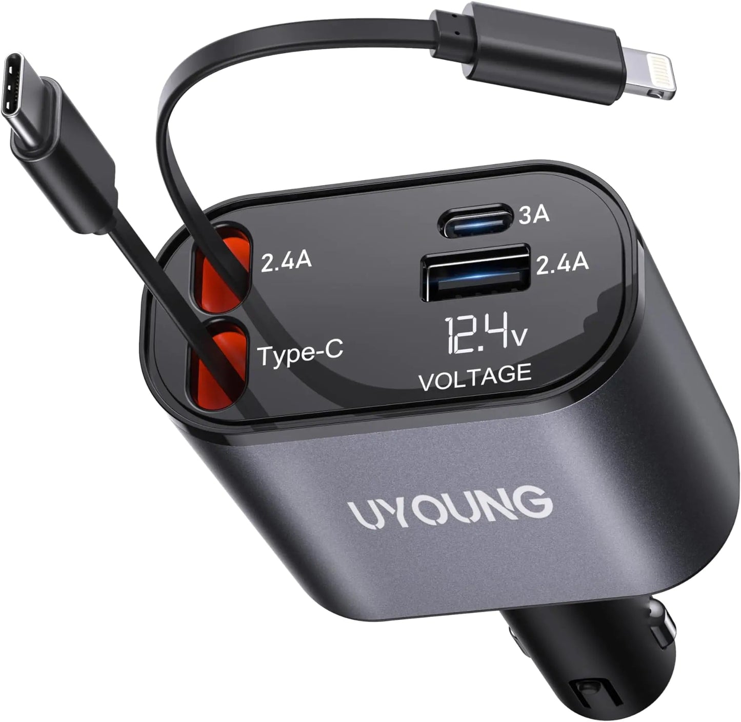 TIKTOK SHOP Retractable Car Charger, 4 in 1 Fast Car Phone Charger 66W, Retractable Cables and USB Car Charger,Compatible with iPhone 15/14/13/12/11,Galaxy,Pixel - My Store