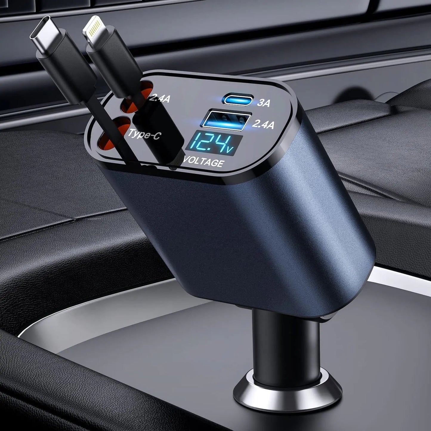 TIKTOK SHOP Retractable Car Charger, 4 in 1 Fast Car Phone Charger 66W, Retractable Cables and USB Car Charger,Compatible with iPhone 15/14/13/12/11,Galaxy,Pixel - My Store