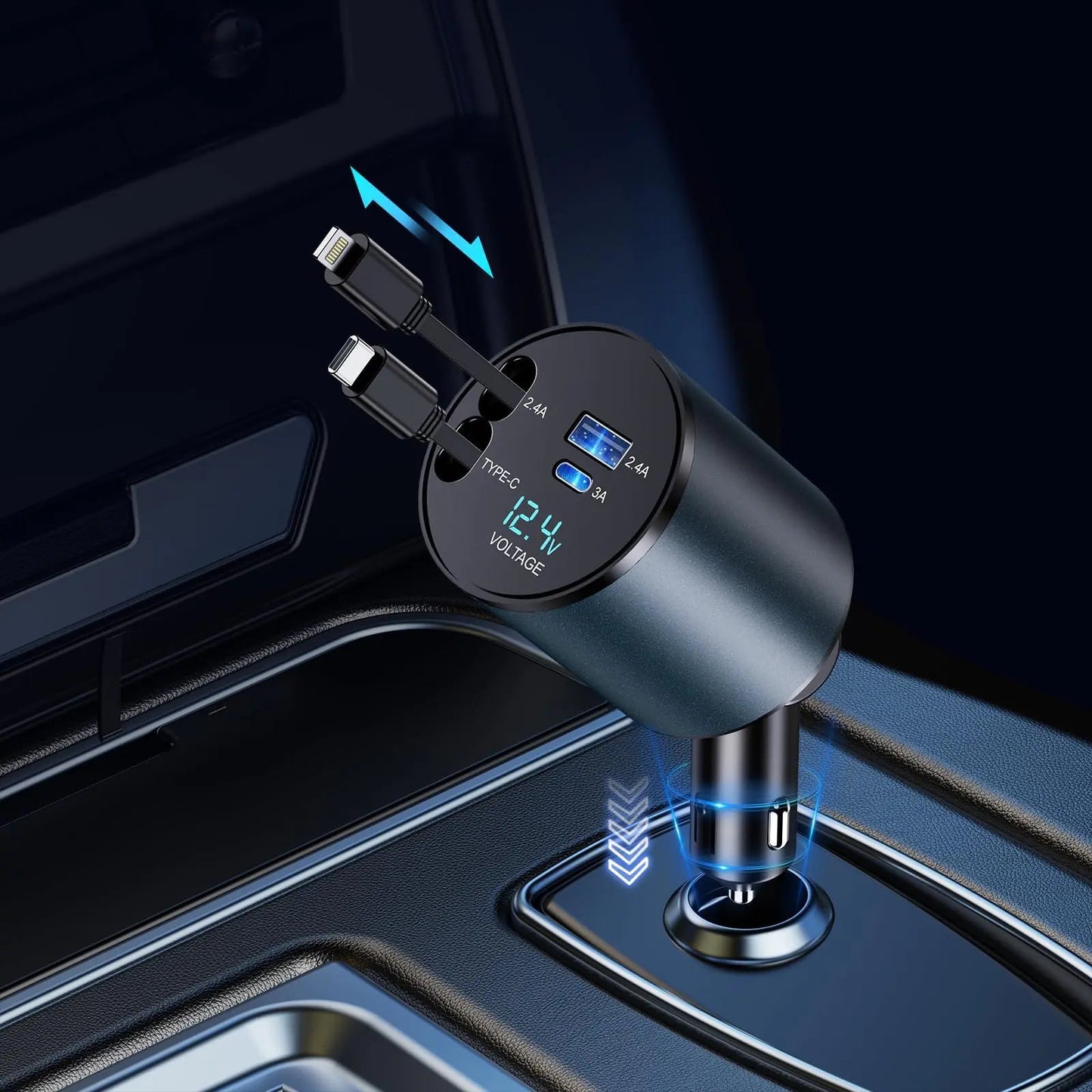 TIKTOK SHOP Retractable Car Charger, 4 in 1 Fast Car Phone Charger 66W, Retractable Cables and USB Car Charger,Compatible with iPhone 15/14/13/12/11,Galaxy,Pixel - My Store