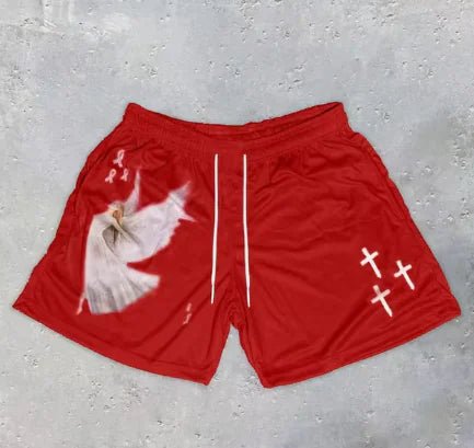 Y2K Christian Angel Cross Print Gym Shorts - My Store