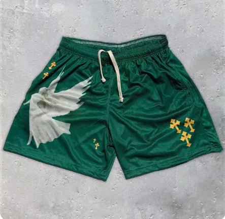 Y2K Christian Angel Cross Print Gym Shorts - My Store