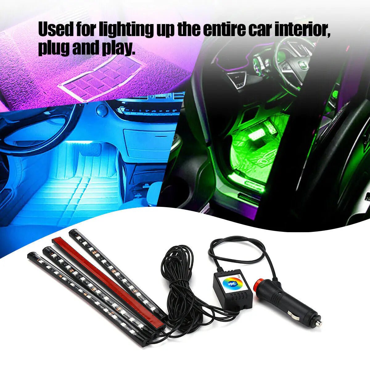 4X 48LED RGB Car Interior Atmosphere Light Strip Bar Bluetooth APP Music Control - My Store
