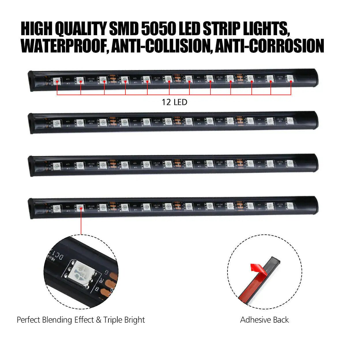 4X 48LED RGB Car Interior Atmosphere Light Strip Bar Bluetooth APP Music Control - My Store