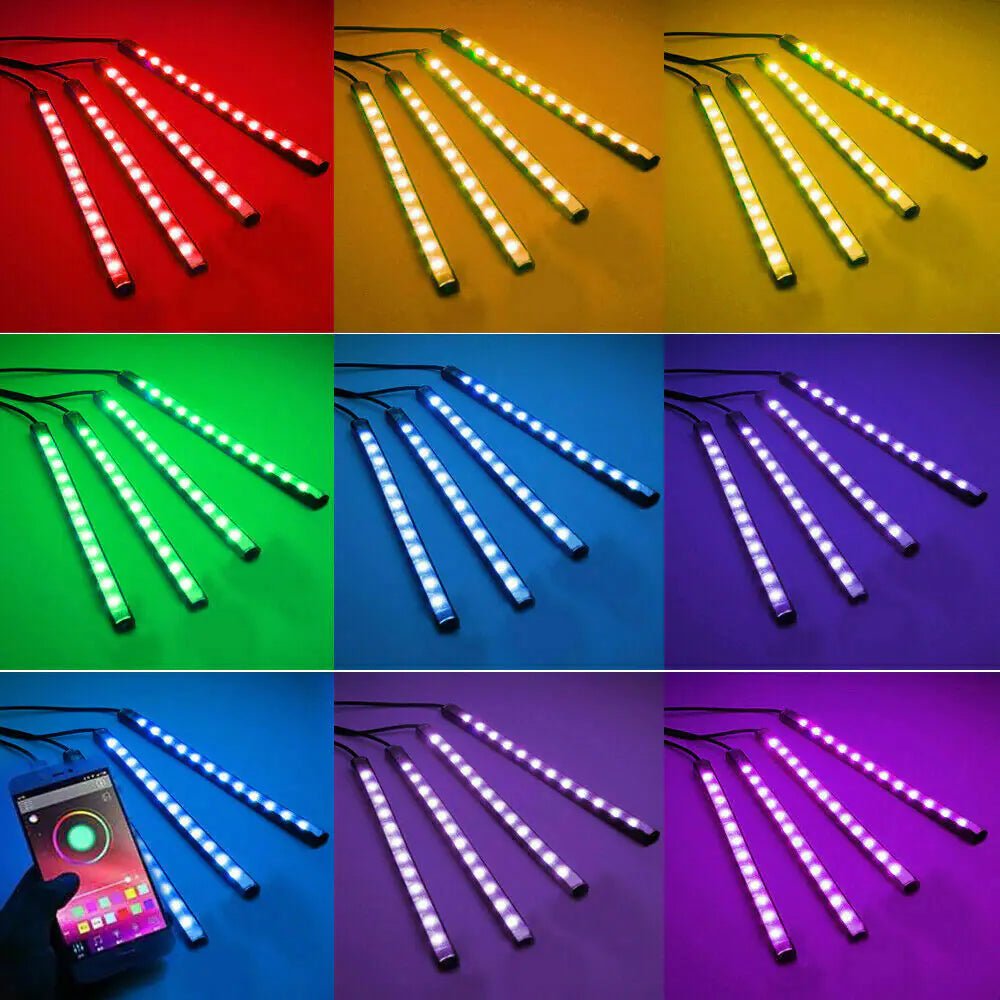 4X 48LED RGB Car Interior Atmosphere Light Strip Bar Bluetooth APP Music Control - My Store