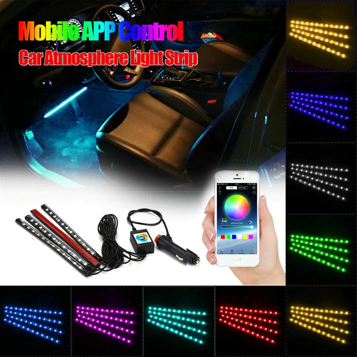 4X 48LED RGB Car Interior Atmosphere Light Strip Bar Bluetooth APP Music Control - My Store