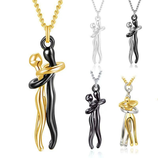 Couple Hugging Pendant Necklace - 