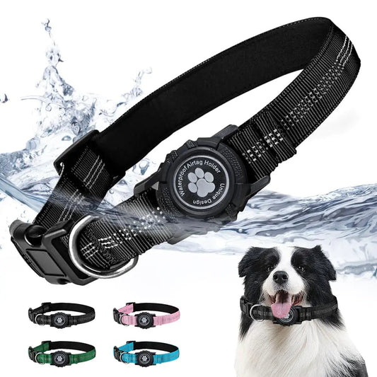 JOYPAWS Waterproof Apple AirTag Dog Collar Small Breed Dogs Reflective Air Tag Holder Locking Buckle Havey - Duty Nylon Padded Durable Dog Collars Black S - My Store