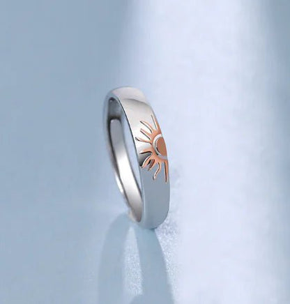 JWER Blue Drop Glaze Sun Moon Couple Rings - My Store