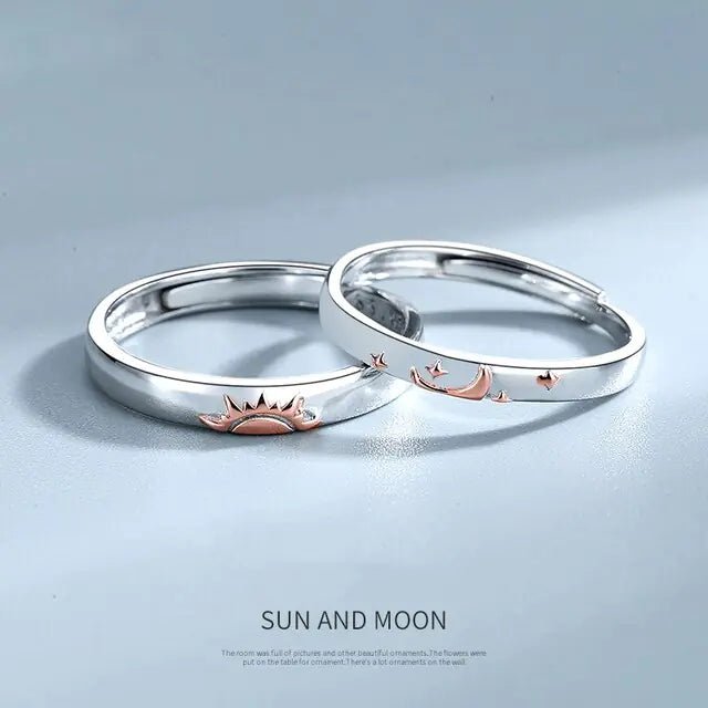 JWER Blue Drop Glaze Sun Moon Couple Rings - My Store