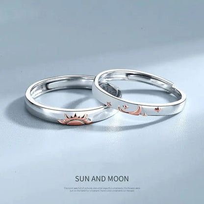 JWER Blue Drop Glaze Sun Moon Couple Rings - My Store