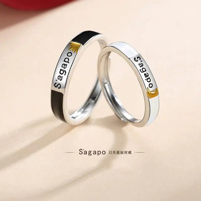 JWER Blue Drop Glaze Sun Moon Couple Rings - My Store