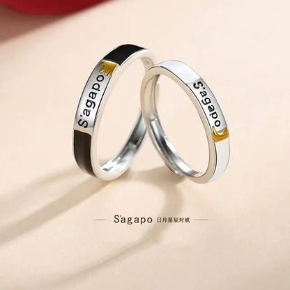 JWER Blue Drop Glaze Sun Moon Couple Rings - My Store