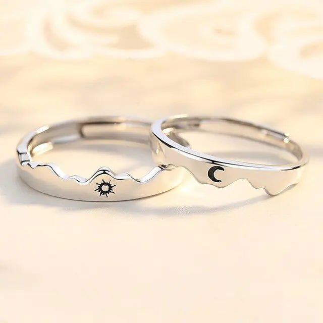 JWER Blue Drop Glaze Sun Moon Couple Rings - My Store