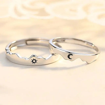 JWER Blue Drop Glaze Sun Moon Couple Rings - My Store