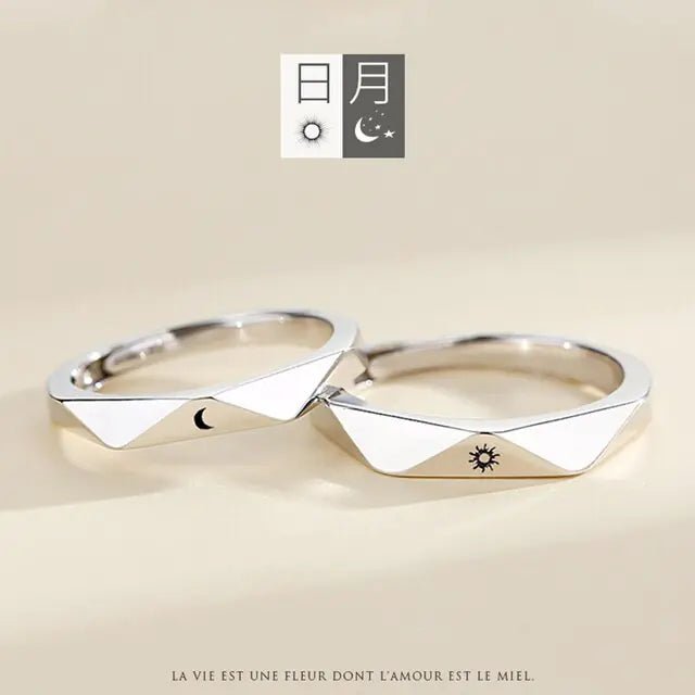 JWER Blue Drop Glaze Sun Moon Couple Rings - My Store