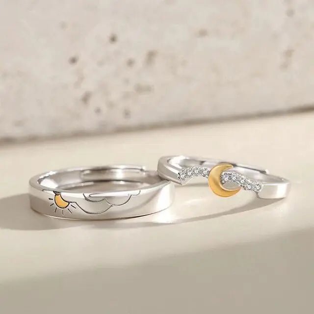 JWER Blue Drop Glaze Sun Moon Couple Rings - My Store