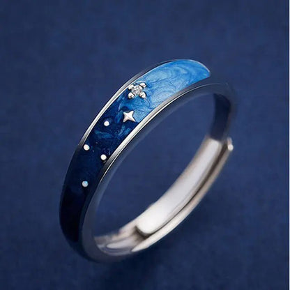 JWER Blue Drop Glaze Sun Moon Couple Rings - My Store