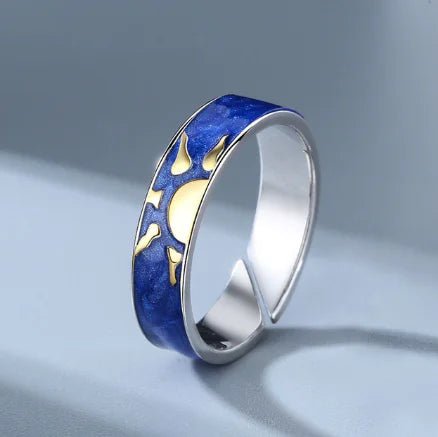 JWER Blue Drop Glaze Sun Moon Couple Rings - My Store