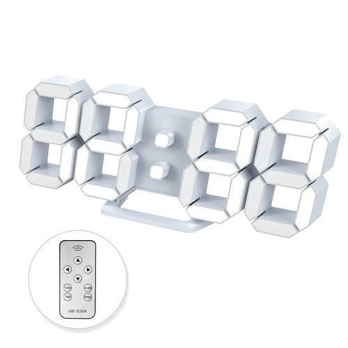 Led Digital Alarm 3D Wall Clock Desk Auto Dimming 12/24 Hour Date Temperature Home Decor Remote Control Silent Snooze USB Nightlight Bedroom Living Room Kitchen Office 9.7inch Cool White - My Store