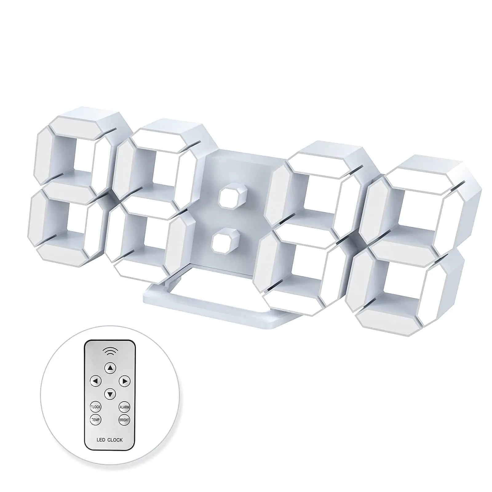 Led Digital Alarm 3D Wall Clock Desk Auto Dimming 12/24 Hour Date Temperature Home Decor Remote Control Silent Snooze USB Nightlight Bedroom Living Room Kitchen Office 9.7inch Cool White - My Store