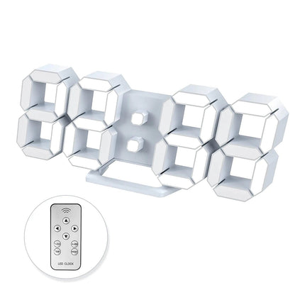 Led Digital Alarm 3D Wall Clock Desk Auto Dimming 12/24 Hour Date Temperature Home Decor Remote Control Silent Snooze USB Nightlight Bedroom Living Room Kitchen Office 9.7inch Cool White - My Store