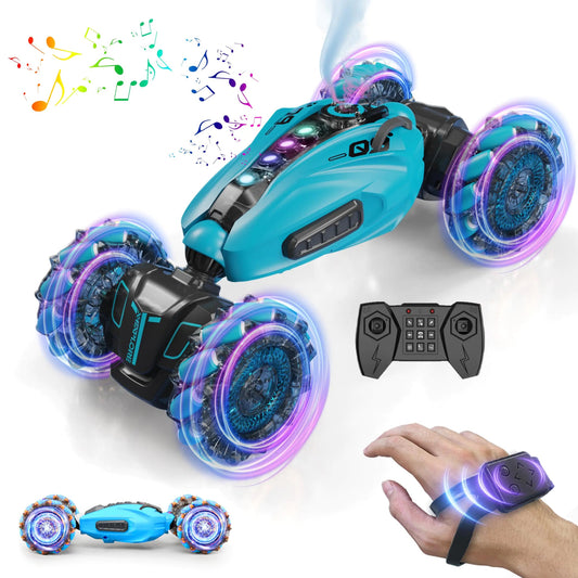 RC Stunt Car2.4GHz 4WD Remote Control Gesture Sensing Toy CarsDouble Sided Driving360 °RotationOff Road VehicleHand Controlled RC Car with Lights&Music Birthday Gifts for Boys&Girls(Blue) - My Store