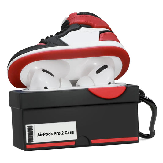 Silicone Case with Keychain Compatible with Air pods Pro 2nd/1st Generation Case Cute 3D Basketball Shoes Box Soft Silicone Protective Cover for Men Women (Red) - My Store
