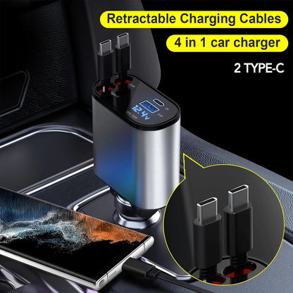 TIKTOK SHOP Retractable Car Charger, 4 in 1 Fast Car Phone Charger 66W, Retractable Cables and USB Car Charger,Compatible with iPhone 15/14/13/12/11,Galaxy,Pixel - My Store