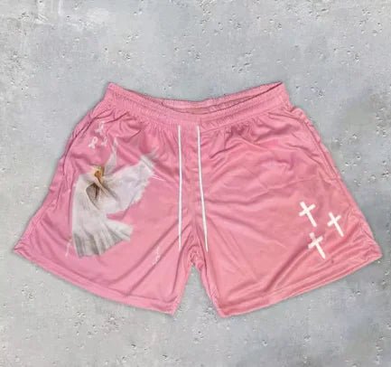 Y2K Christian Angel Cross Print Gym Shorts - My Store